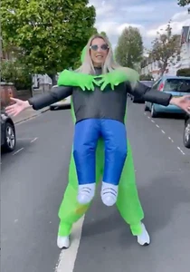 Boys Children Costume Inflatable Green Space man Carrying Adult Kids UK STOCK - Picture 1 of 2