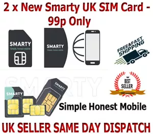 2 x NEW Smarty UK SIM Card - Unlimited Texts and Minutes with all Data Plans - Picture 1 of 1