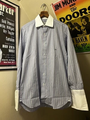 Camicia elegante uomo Turnbull & Asser colletto a contrasto blu righe polsino francese 15 - Immagine 1 di 4