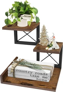 Wood Desk Shelf Organizer 3 Tier Desktop Bookshelf Storage Rustic - Picture 1 of 4
