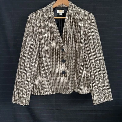 Chaqueta Blazer Talbots Petites Negra Tostada Chevron 3 Botones Forrada Talla 14 14P Foto 1 de 4