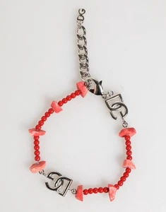 DOLCE & GABBANA Bracelet Silver Tone Brass Beaded Resin DG Logo Chain Men 750usd - Picture 1 of 6