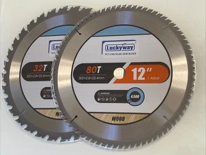 2 Stück 12 Zoll Gehrungssägeblatt 80T und 32T 1" Dorn TCT Kreisholz Luckyway - Bild 1 von 4