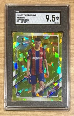 Pedri 2020-21 Topps Chrome Sapphire UCL /99 Yellow Refractor SGC 9.5 RC - Image 1 of 2