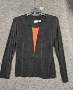 Chico's Travelers Tunic Top Womens Size 1 US 8 Black Rust Ribbed Knit Blouse - Picture 1 of 6