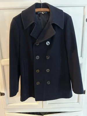 Brooks Brothers Pea Coat Mens Medium Navy Blue Wool Flannel Quilt Line Button 38 - Image 1 of 4