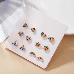 Boucles d'oreilles clous boucles d'oreilles clous d'oreilles simples arc-en-ciel matière alliage - Photo 1/5