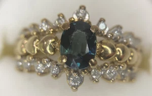 Anillo de boda vintage de oro amarillo de 10 k con corazón de diamantes y zafiro azul 4 - Imagen 1 de 10