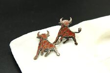 Custom Made Cufflinks Handmade Bullhead OX Horns Cattle Red Black Steer Weeding