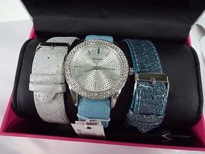 New Rocawear Crystal Tri Band Gift Set Blue Leather Watch RLIN13775330-078  $110 - Picture 1 of 3