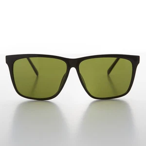Large Black Square Frame Vintage Sunglass with Olive Green Lens - Denmark - Picture 1 of 3