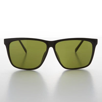 Large Black Square Frame Vintage Sunglass with Olive Green Lens - Denmark - Image 1 of 3
