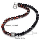 8mm 18/20" Red Tiger Eye & Black Glass Beaded Necklace Stainless Steel OT Toggle