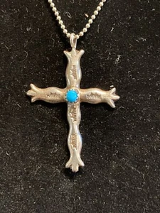 Native American Sterling Silver cross with turquoise necklace - Picture 1 of 3