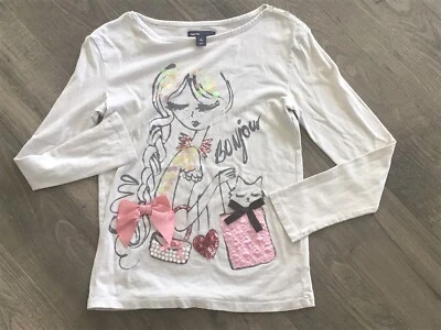Gap kids Girls Size 10 Light Gray Pink Long Sleeve T Shirt - Image 1 of 4