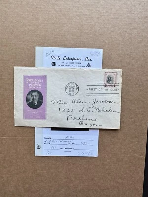 US 1938 Prexy FDC +Pres Wilson #832 +1$-Stamp +Black & Purple Cachet +Neat - Image 1 of 2