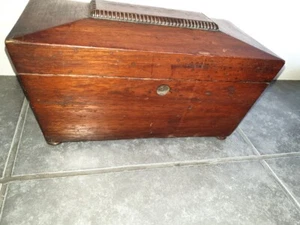 Antique Georgian Sarcophagus tea caddy with twin caddies & mixing bowl. - Picture 1 of 6