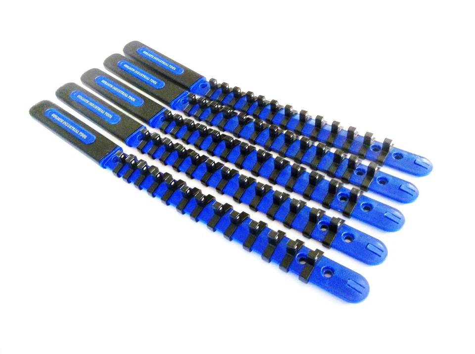5 Goliath Industrial 1/4" ABS Plastic Socket Rail Holder Organizer Blue SR14BB