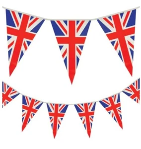6 Union Jack Flag 3m Triangular Rayon Party Bunting Street Decs Flags British - Picture 1 of 3