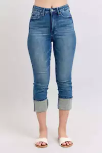 Judy Blue Full Size Skinny Cuff Capris Jeans with Pockets Plus Size - Picture 1 of 20