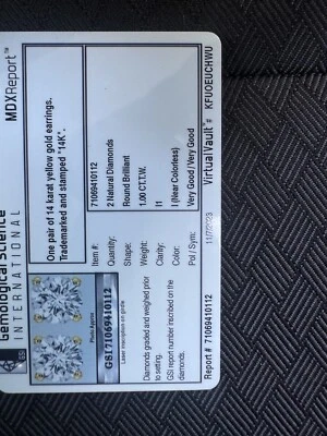 Diamond Earrings 1 Ct. 14k Gold - Image 1 of 3