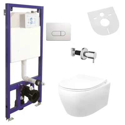 Komplett Set WC Taharet Dusch- WC Spülkasten Softclose Vorwandelement Weiß - Bild 1 von 4