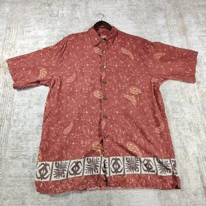 VTG St Johns Bay Shirt Mens size L Orange Linen Blend Palm Trees Hawaiian Camp - Picture 1 of 9