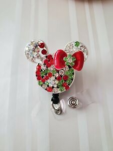 Rinestone Bling Retractable Badge Holder Reel Mini Mouse Original/Pink/Holiday