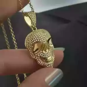 2Ct Round Cut Real Moissanite Skull Shape Men's Pendant 14K Yellow Gold Plated - Picture 1 of 11