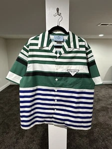 Prada x Raf Simmons SS22 Camp Collar Striped Bowling Shirt - Picture 1 of 15