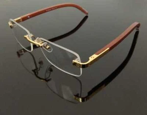 Gafas de lujo para hombre DORADAS marco de madera/metal gafas sin montura 54-18-140 carro-4 - Imagen 1 de 12