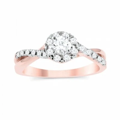 1/2 Ct Round Cut Simulated Diamond Twist Engagement Ring 14k Rose Gold Plated - Image 1 of 3