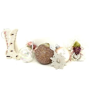 Vintage Victorian Style Christmas Ornaments Mauve Handmade Crochet Lace Lot Of 6 - Picture 1 of 8