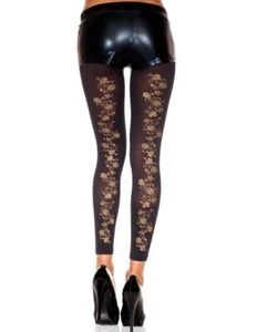 sexy MUSIC LEGS golden FLOWERS floral OPAQUE leggins FOOTLESS tights PANTYHOSE - Picture 1 of 2