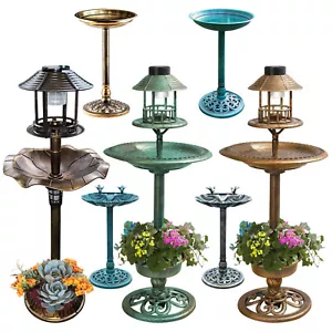 Bol d'alimentation pour bain d'oiseaux avec lumière solaire jardin et patio station d'alimentation pour oiseaux - Photo 1/28