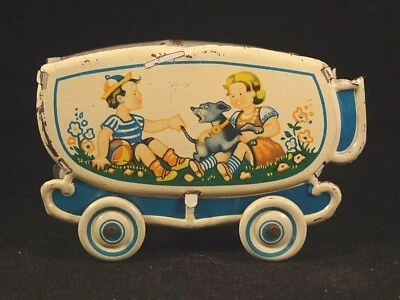 Ancien jouet tôle landau poussette voiture d'enfant miniature poupée Germany 50 - Photo 1/4