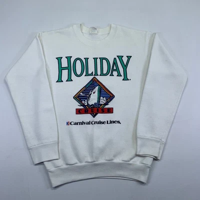 Sudadera Vacacional Vintage Años 90 Carnival Cruise Lines Blanca Pequeña Pequeña Recuerdo Foto 1 de 4