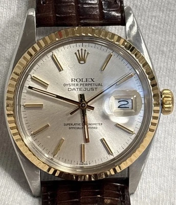 Vintage Rolex Datejust Gold Steel Two Tone 16013 Silver Dial Crisp Case Icon - Image 1 of 4
