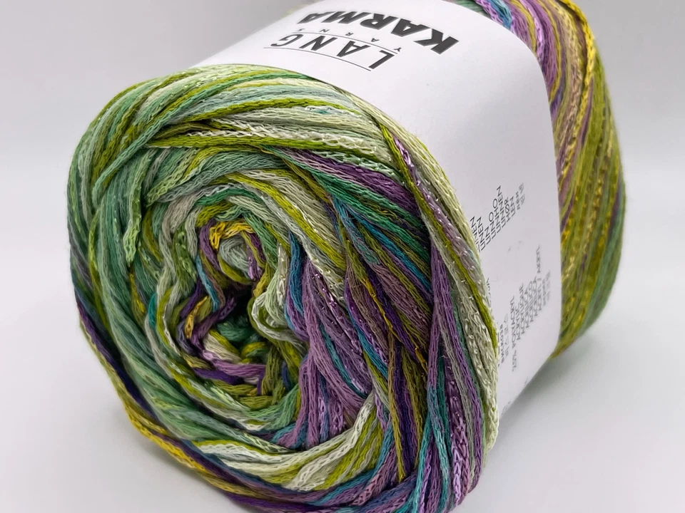 Lang Karma #05 Green Purple Blue+ Striping DK Cotton Linen Cake Yarn 100gr 311yd - Image 1 of 4