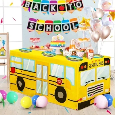 6 Foot Cloth Tablecloth School Bus Back To School Theme - Image 1 of 4