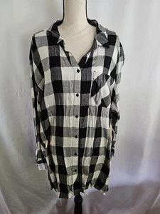 EVRI Shirt Women’s Black White Buffalo Plaid Button Down Tunic Plus Size 3X - Picture 1 of 8