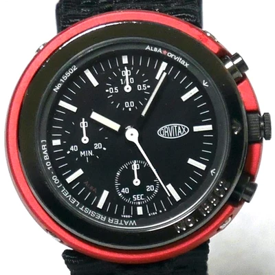SEIKO ALBA ORVITAX Watch V655 1999 Black Red Case Chronograph Luminous Japan - Image 1 of 4