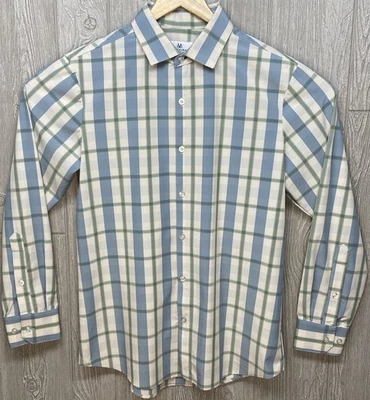 Mizzen + Main Men’s Trim Fit Button Up Shirt Green White Check Plaid Size Medium - Image 1 of 4