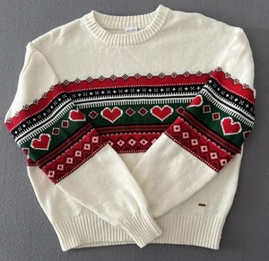 Lascana Women's Knit Sweater Crew Neck White with Hearts and Stripe US Sz 0/2 XS - Picture 1 of 11