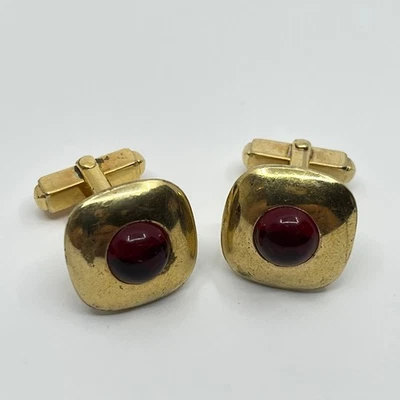 Vintage Anson Gold and Red Ruby Tone Cufflinks Cuff Links SC3 - Image 1 of 3