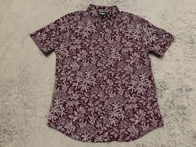 Express Performance Shirt Mens Medium Purple Floral Short Sleeve Button Slim - Image 1 of 4
