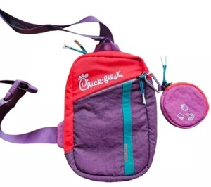 Chick-fil-a Fanny Pack Shoulder Belt Bag Coin Purse Key Chain Red Purple RareHTF - Picture 1 of 11