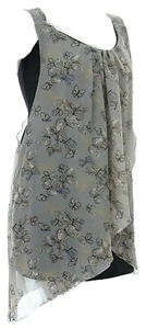 Abito tunica grigio stampa farfalla chiffon drappeggiato elasticizzato nero top lungo a strati - Foto 1 di 3