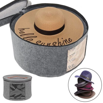 17" Large Round Hat Storage Box Hat Organiser Travel Carrying Case for Women Men - Image 1 of 4