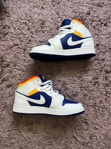Air Jordan 1 Mid GS 'White Deep Royal Blue' 5.5 Youth With Box Great Condition - Picture 1 of 12